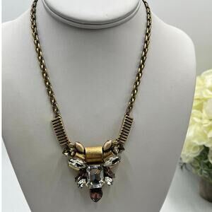 J.Crew Chunky Gold-tone Rhinestone Jeweled Statement Necklace Multicolor